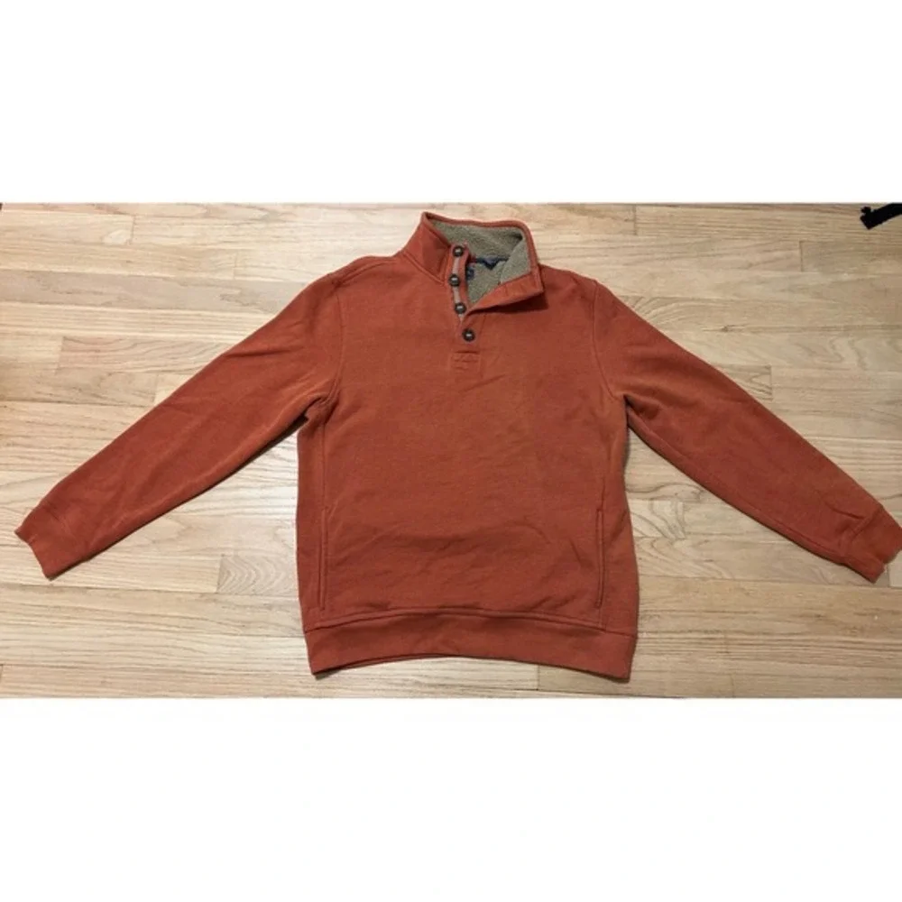 Arrow Men's Sherpa Lined Snap Neck Pullover Sweatshirt Rust Orange